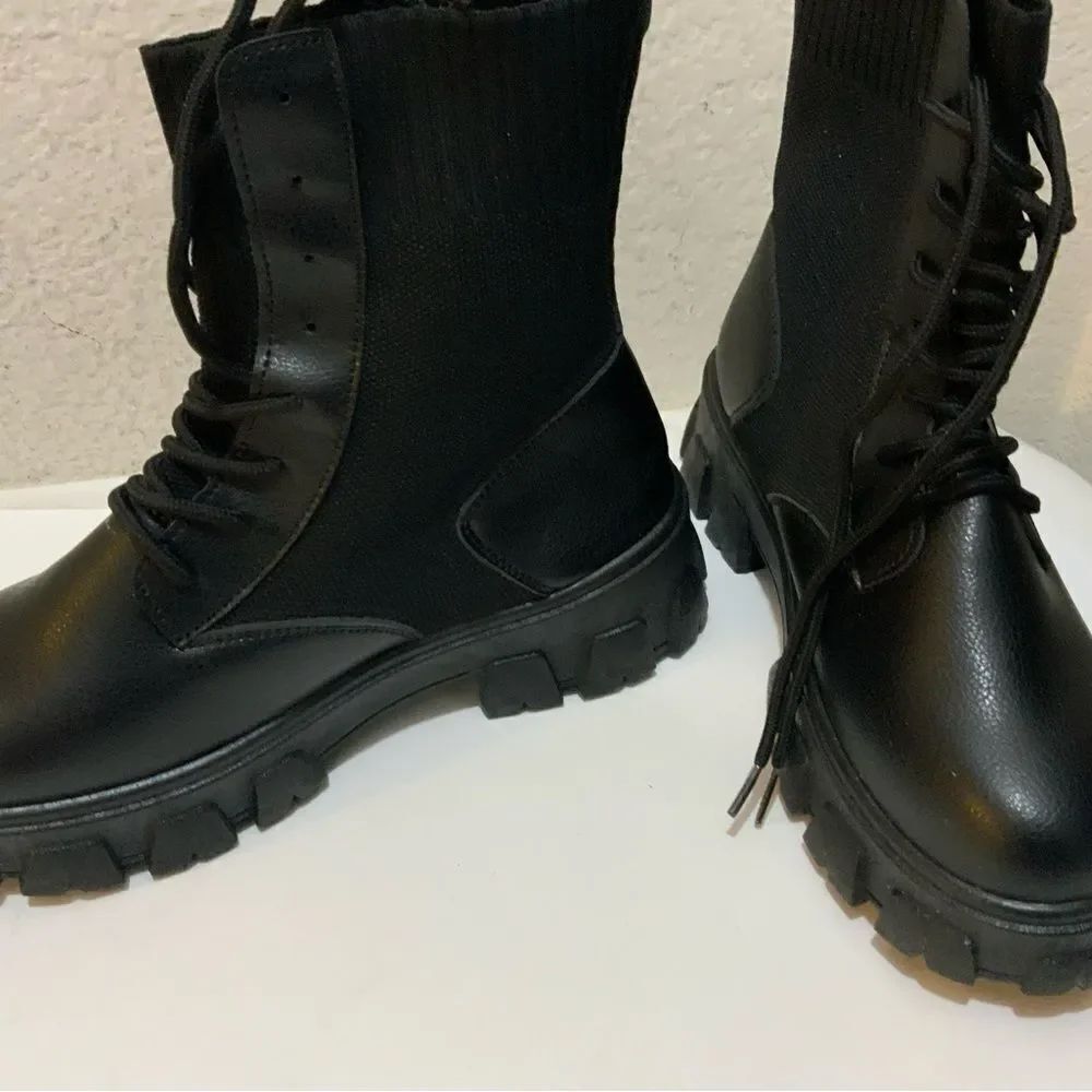 Brand new FashionNova Booties chunky black lace up size 11 - Picture 2 of 13